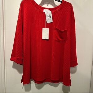 ANDREE BY UNIT Red Knit Ribbed Blouse - XL